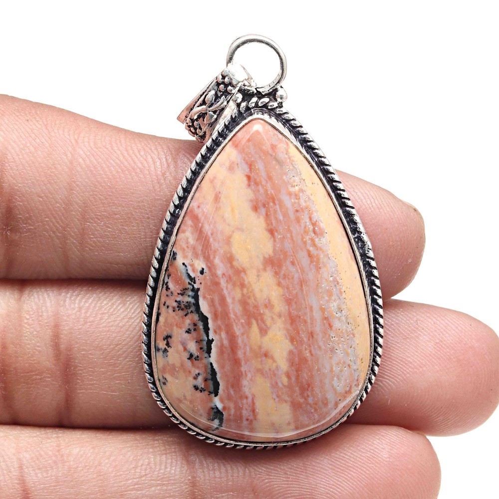 Dendritic Gemstone Silver Pendant Valentine's Day Jewelry Gift 2 Inch