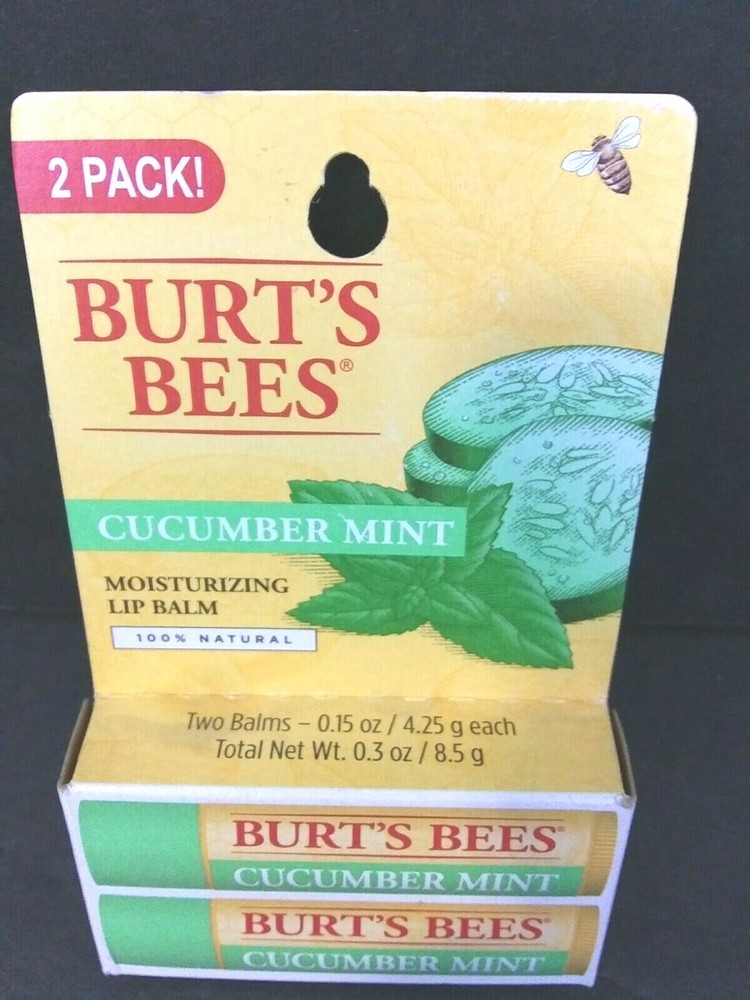 Burt's Bees 100% Natural Cucumber Mint Beeswax Lip Balm 2 Tubes New