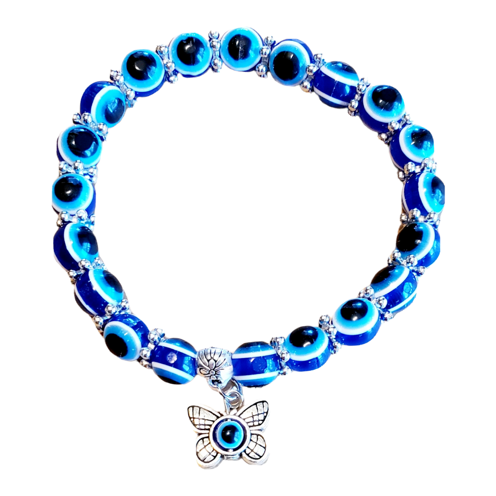 Evil Eye Beaded Charm Bracelet Blue Butterfly Charm Blessing