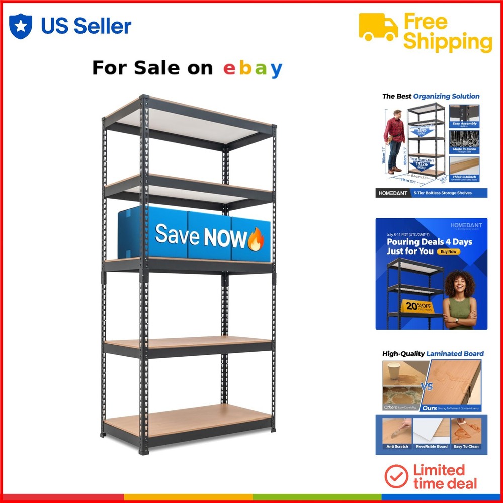 5-Tier Heavy Duty Metal Shelving Unit Adjustable Garage Storage Organizer