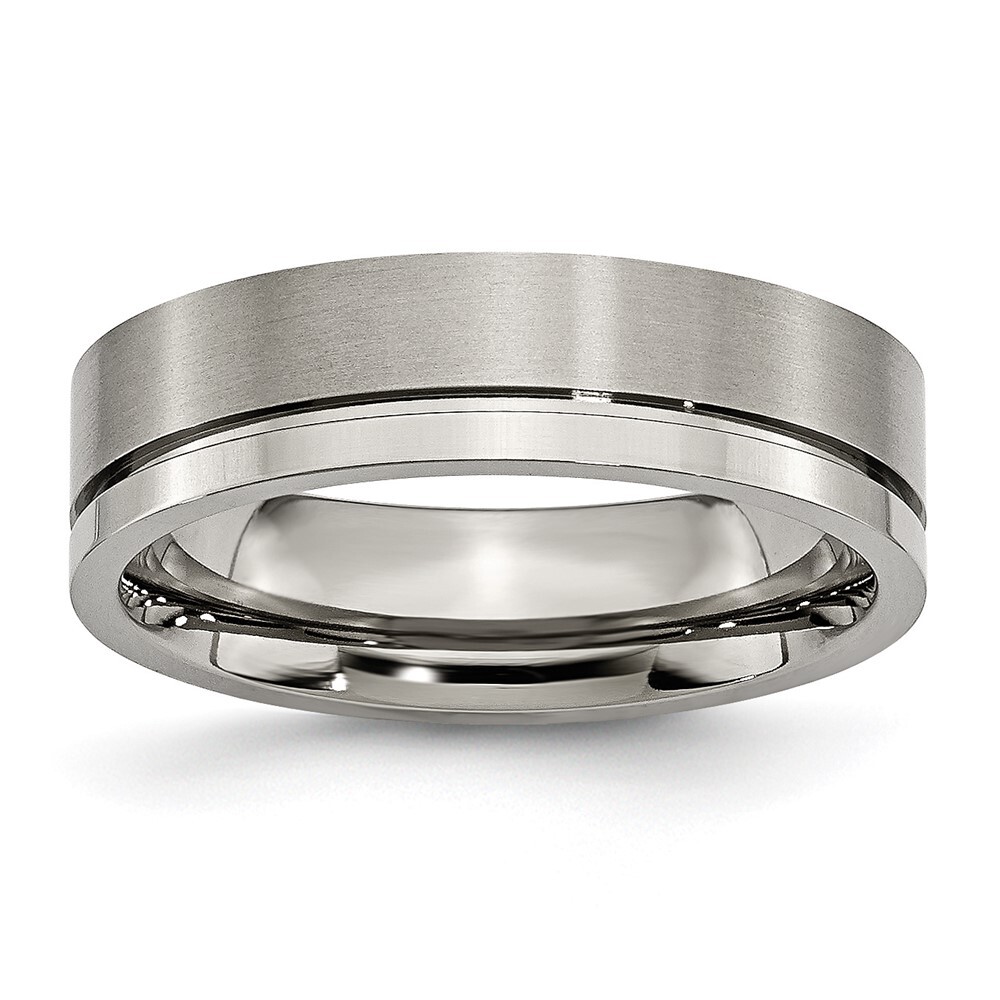 Titanium Brushed and Polished 6mm Grooved Band Ring Size 8 for Men 3.34gm