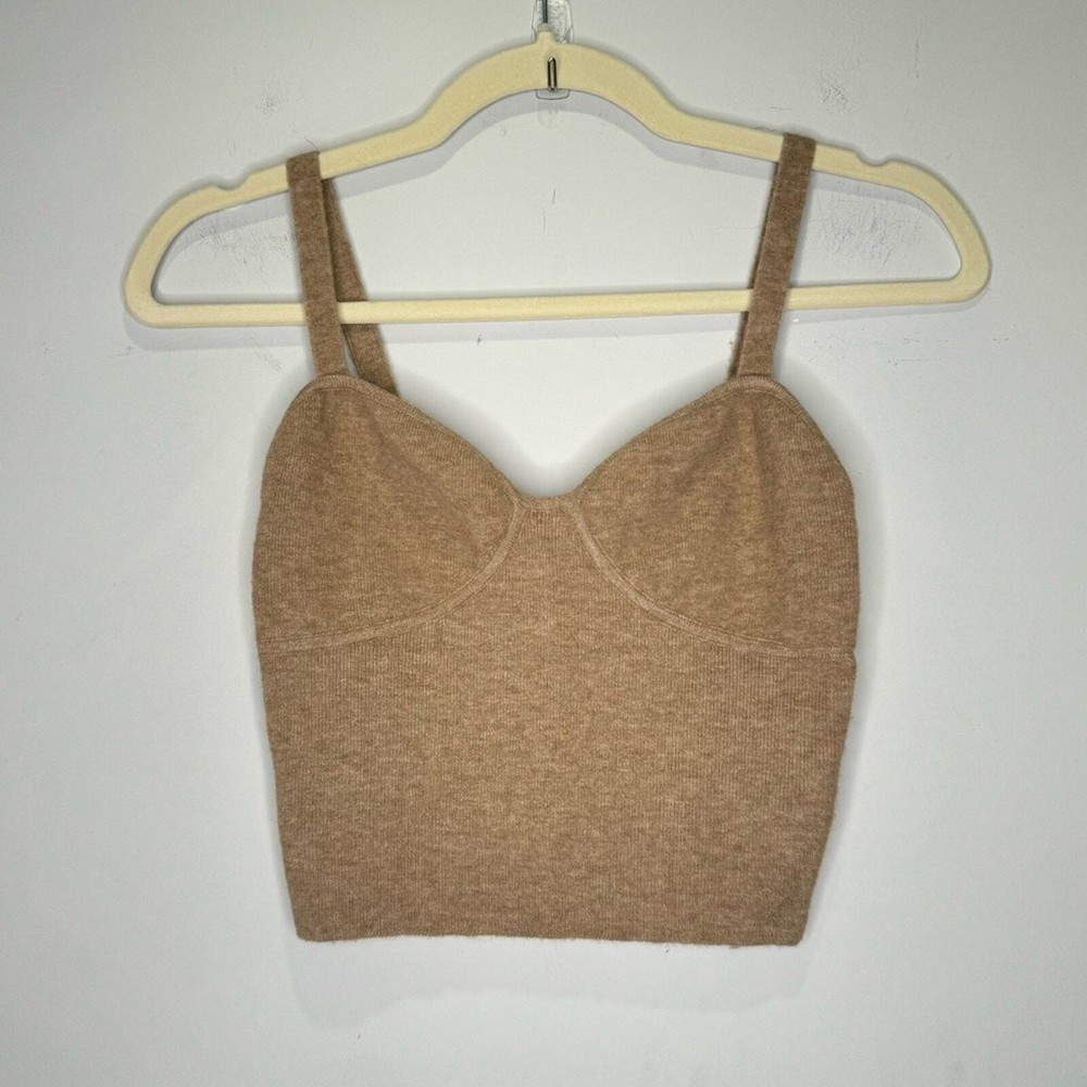 Wilfred Aritzia Wool Cashmere Blend Neutral Minimalist Stretch Crop Top Tank Sm