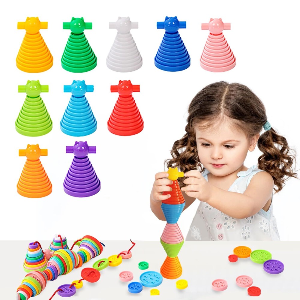 KUTOI Button Threading Toy - 120 Piece Fine Motor Skills Toys - Buttons for C...