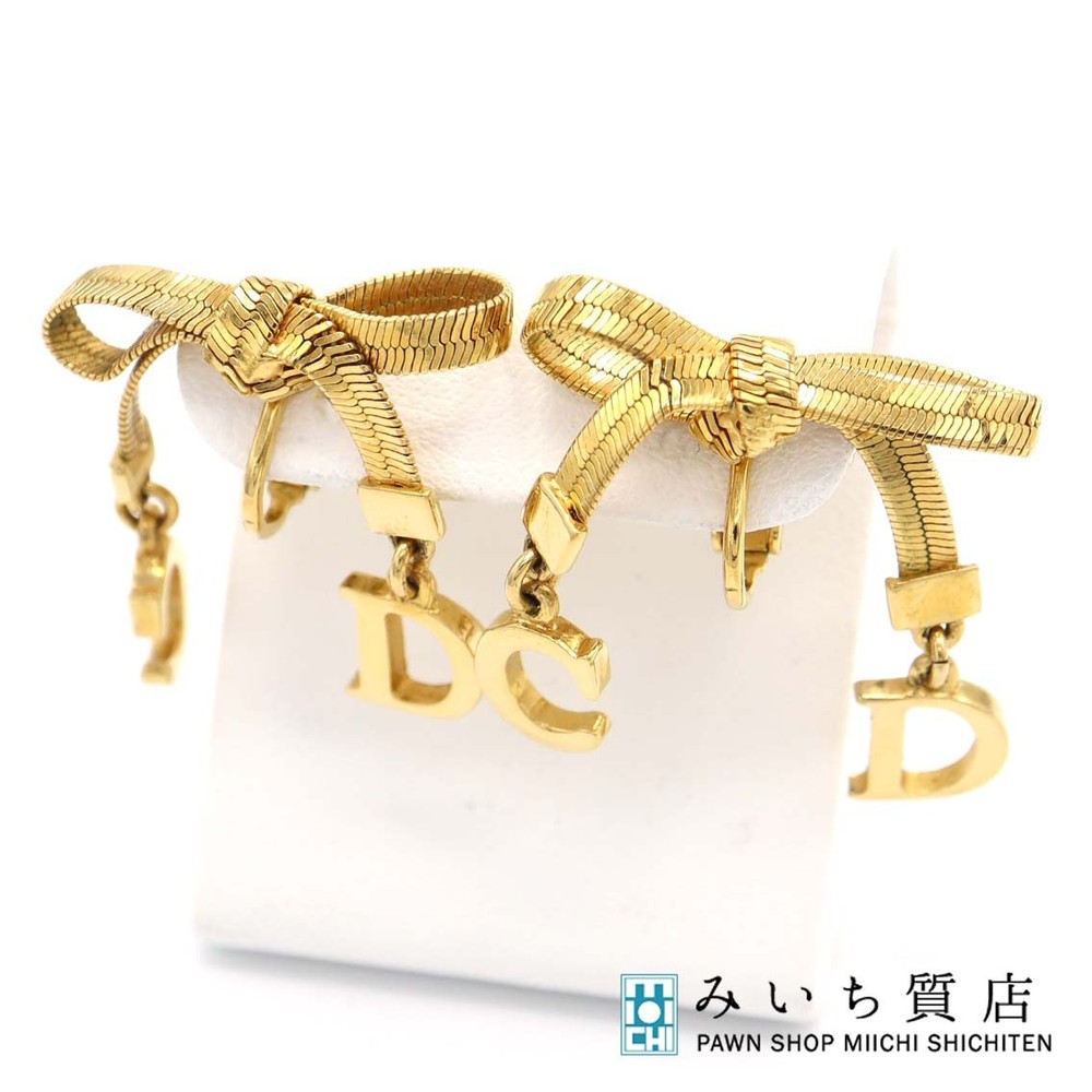 Dior Ribbon CD Earrings in Gold for Women H13942