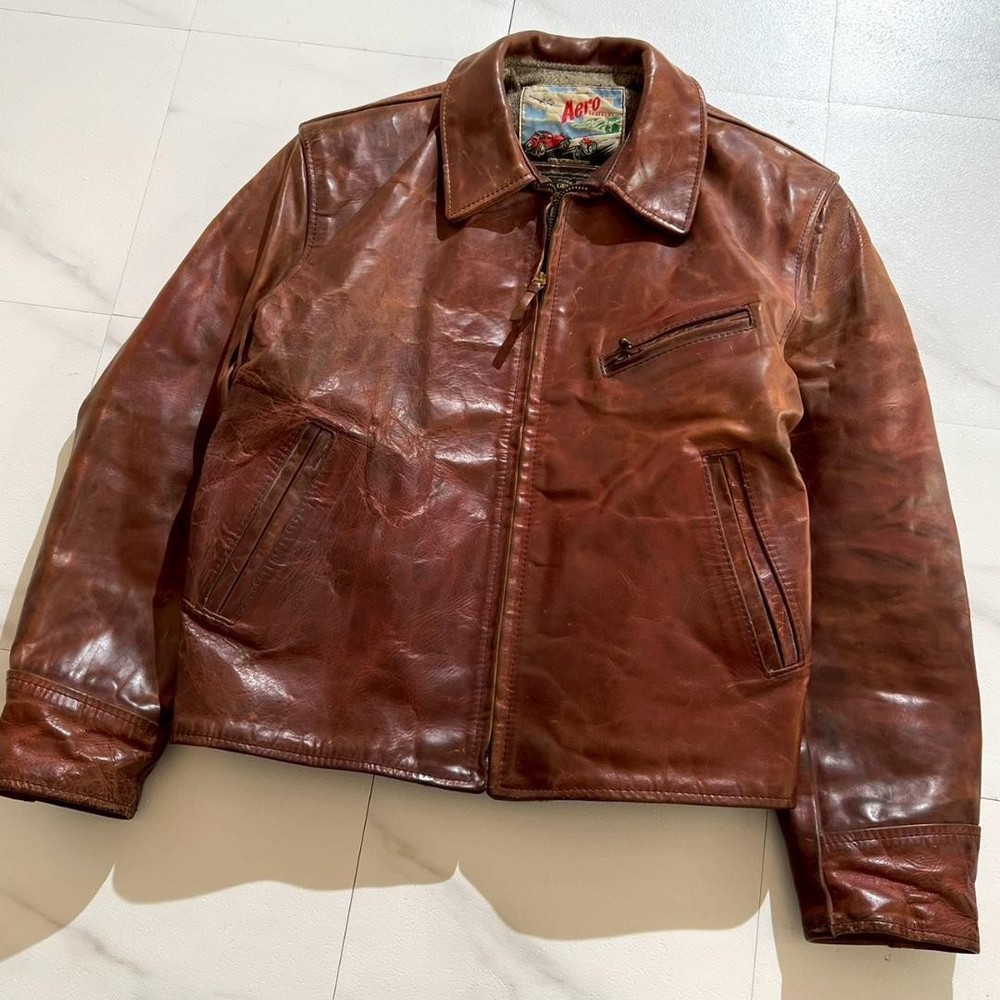 Aero Leather 90s Half Belt Riders Jacket Horseskin FQHH Talon Zip Size 44