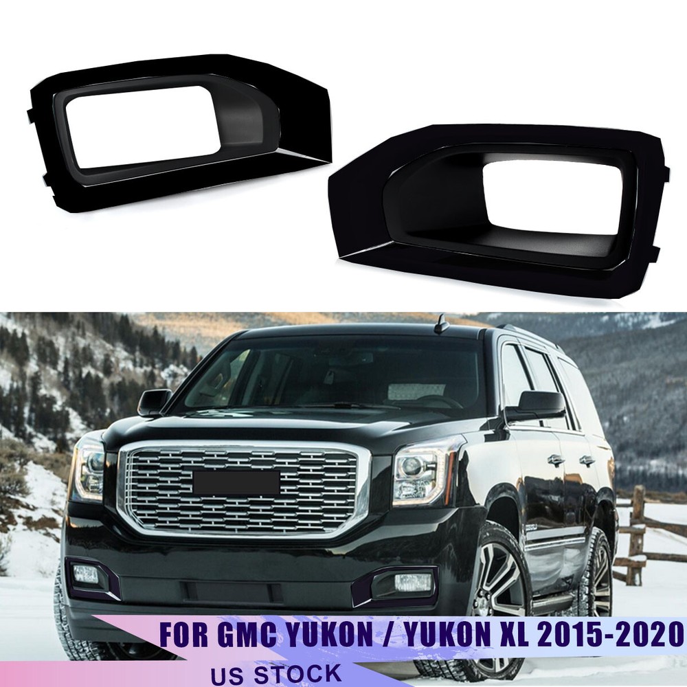 Fog Light Lamp Cover Gloss Black Trim Pair For GMC Yukon /  Yukon XL 2015-2020