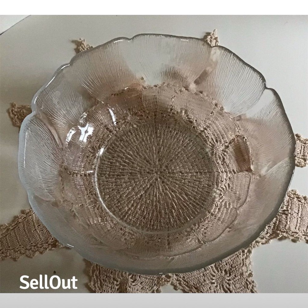 Vintage 10 Inch Floral Textured Glass Serving Bowl Clear