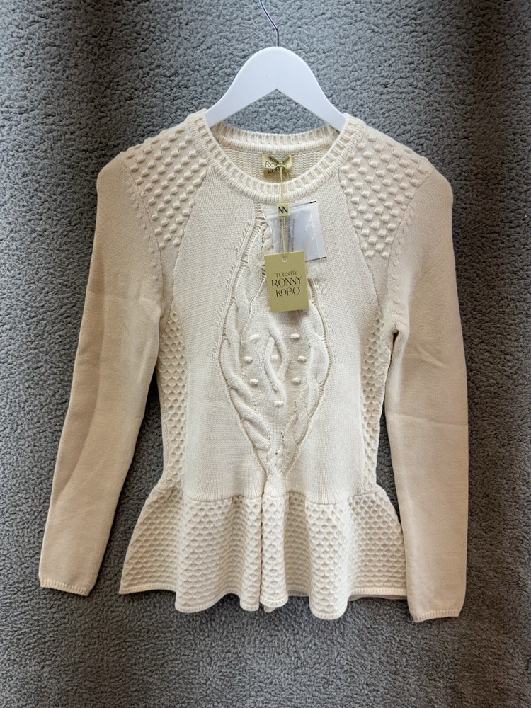 Ronny Kobo Womens Cream Heavy Knit Sweater Size M NWT