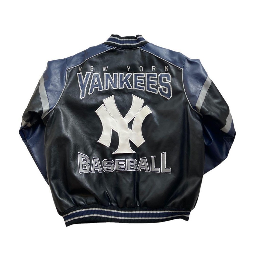 New York Yankees Vintage Leather Jacket Size XL Black/Navy/White Used