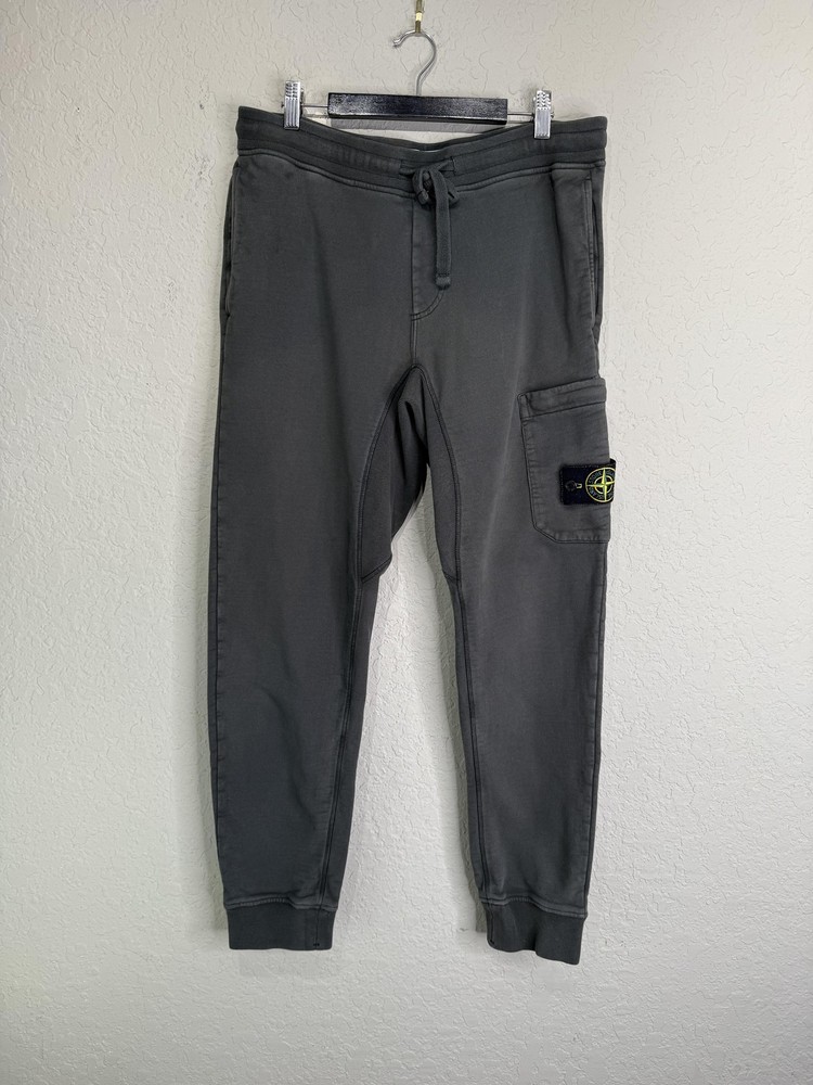 Stone Island Pants Mens Medium Gray Cargo Joggers Sweatpants Badge Logo Fleece