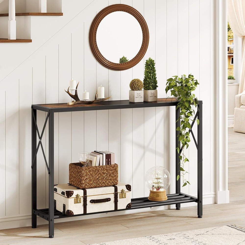 Console Table,2-Tier Industrial Entryway Table,41.8”L Narrow Entrance Sofa Table
