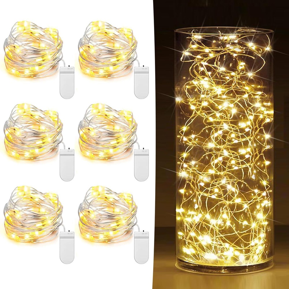 6 Pack Fairy Lights Battery Operated 7ft 20 LED Mini String Lights Twinkle Li...