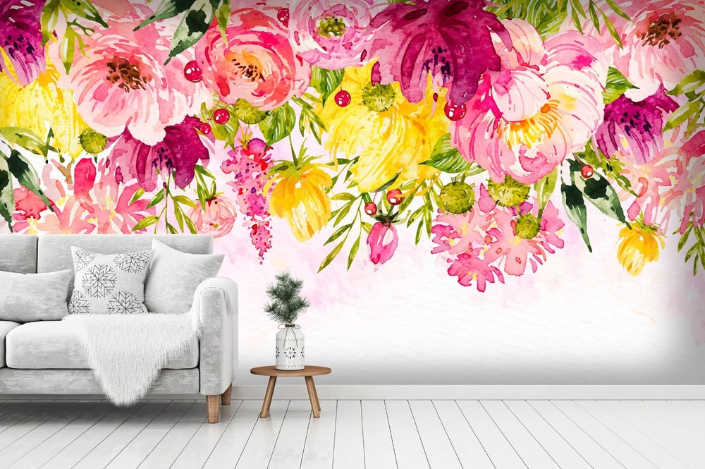 3D Flowers Flora Watercolor Wall Murals Wallpaper Murals Wall Sticker