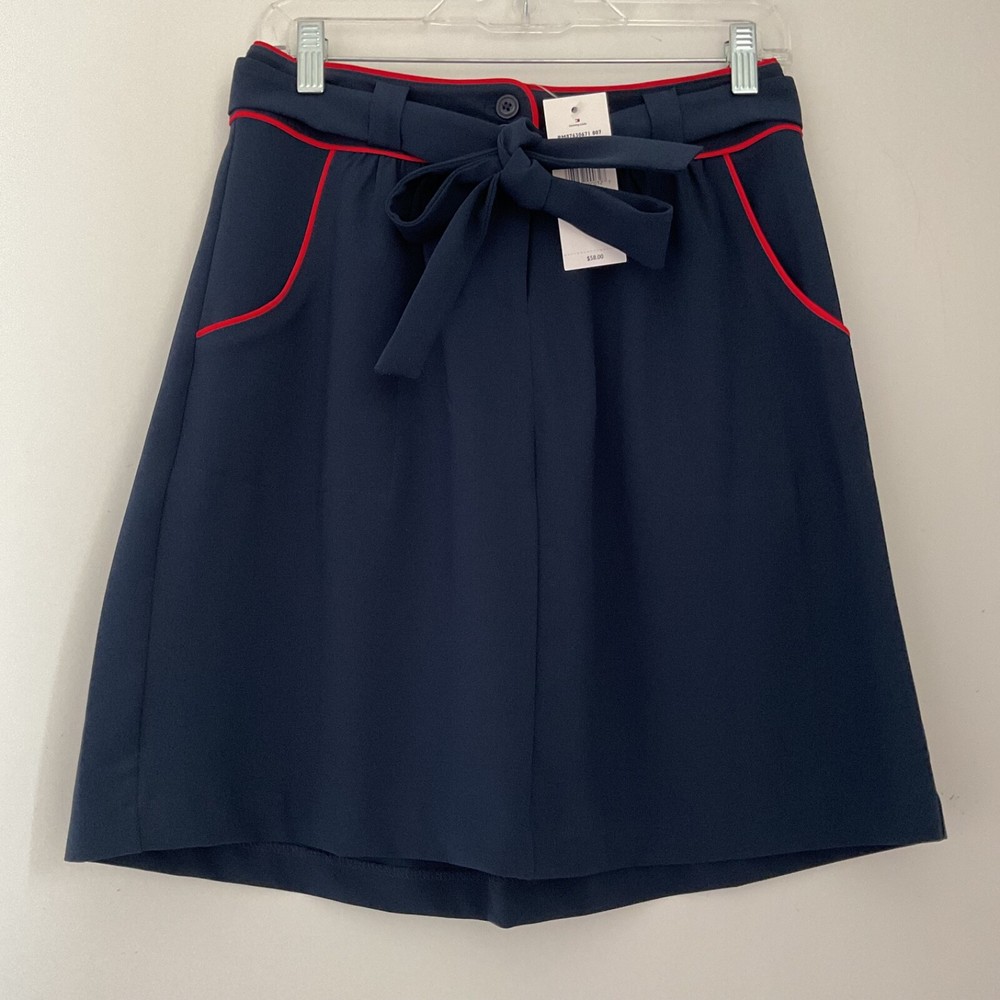 NWT Tommy Hilfiger Navy with Red Piping Mini Skirt Tie Waist Women's Size 2