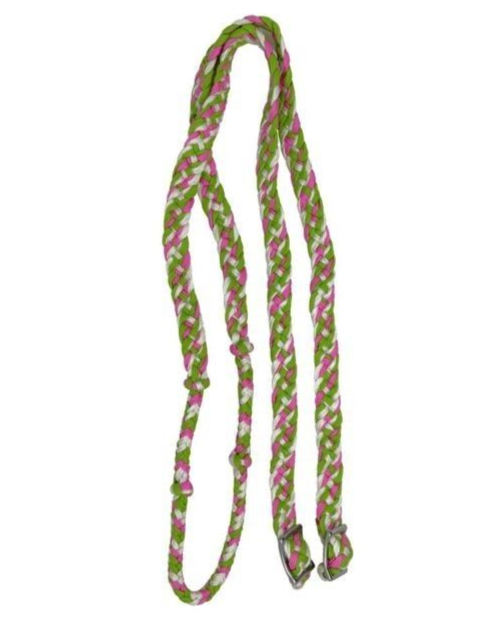 Western Barrel or Rodeo Horse Green White Pink Nylon Para Cord Contest 7' Rein