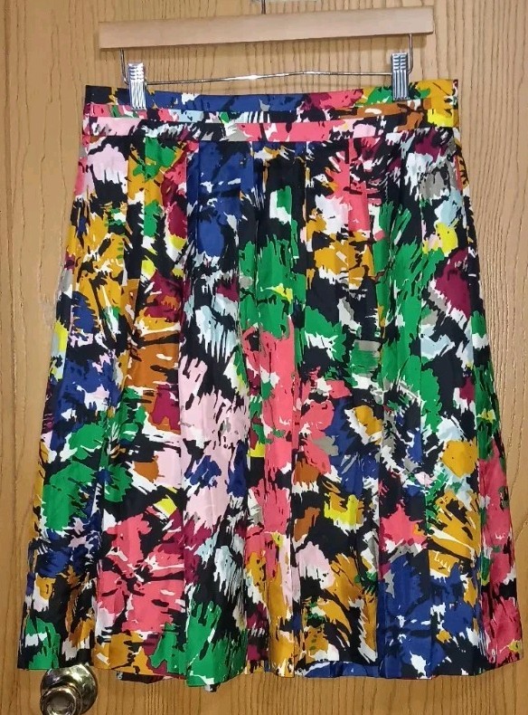 J Crew Pleated Skirt Womens Size 8 Multicolor 100% Silk Zip Up Back Insulated