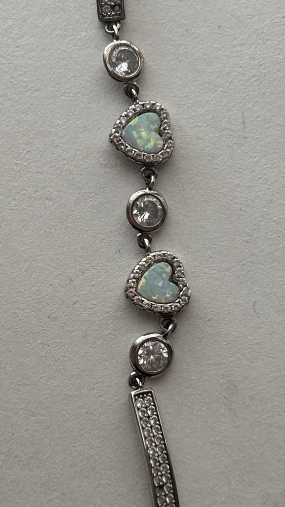 Sterling Silver 925 Opal With Cubic Zirconia 6.5 Bracelet Missing One Stone