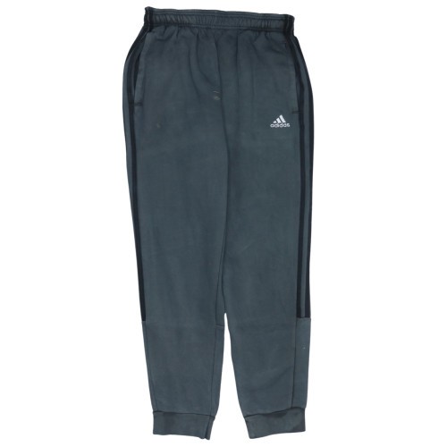 Adidas Mens Joggers Dark Grey Fleece Side Stripe Elastic Waist Tapered Track S