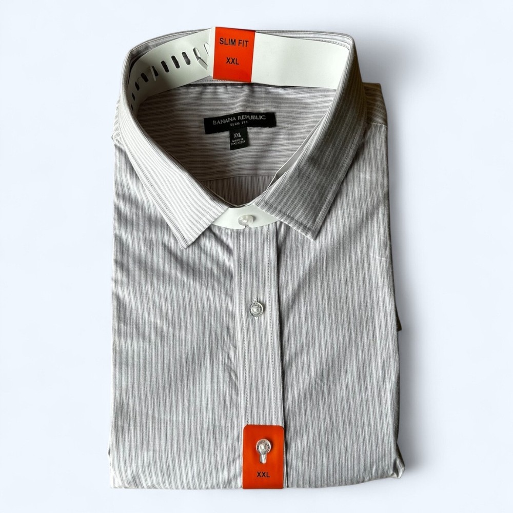 Banana Republic Men's Stretch Poplin Dress Shirt Slim Fit striped Size 2XL