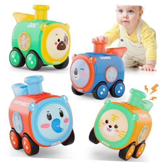 Baby Car Toys for Toddlers 1-3 Years - 4PCS Push & Go Train Set  