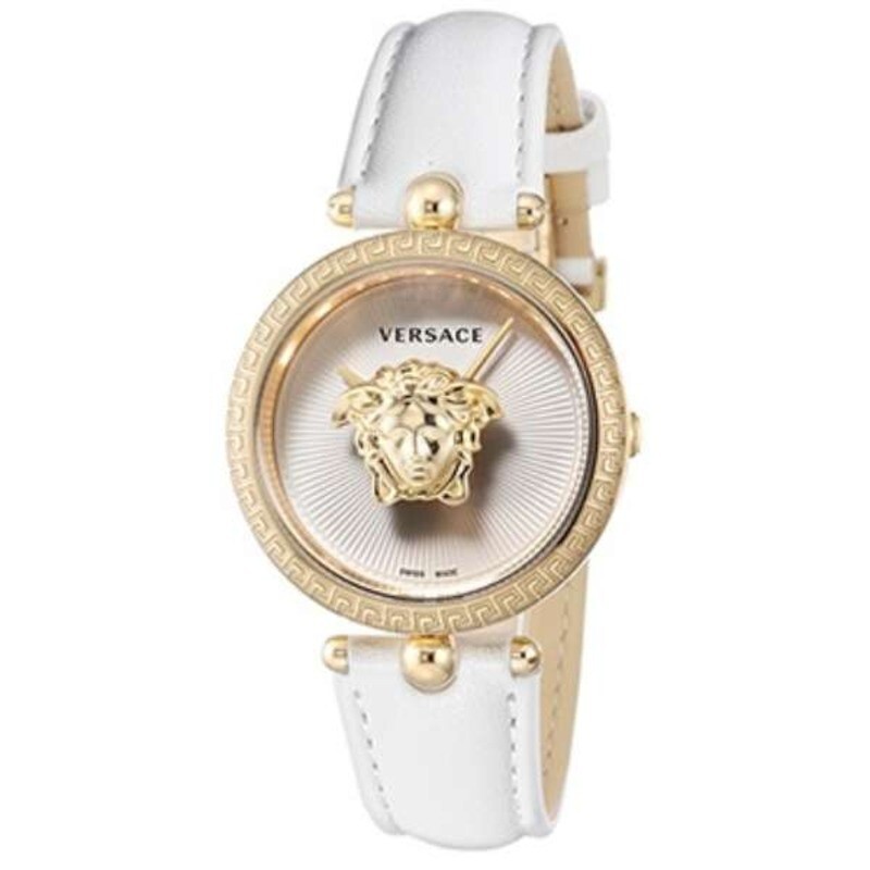 Versace Palazzo Empire Womens Watch White Leather Gold Steel 34mm VECQ00218