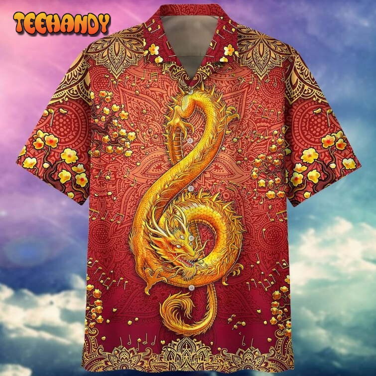 Gold Dragon 3D Printed Short Sleeve Hawaiian Shirt for Men