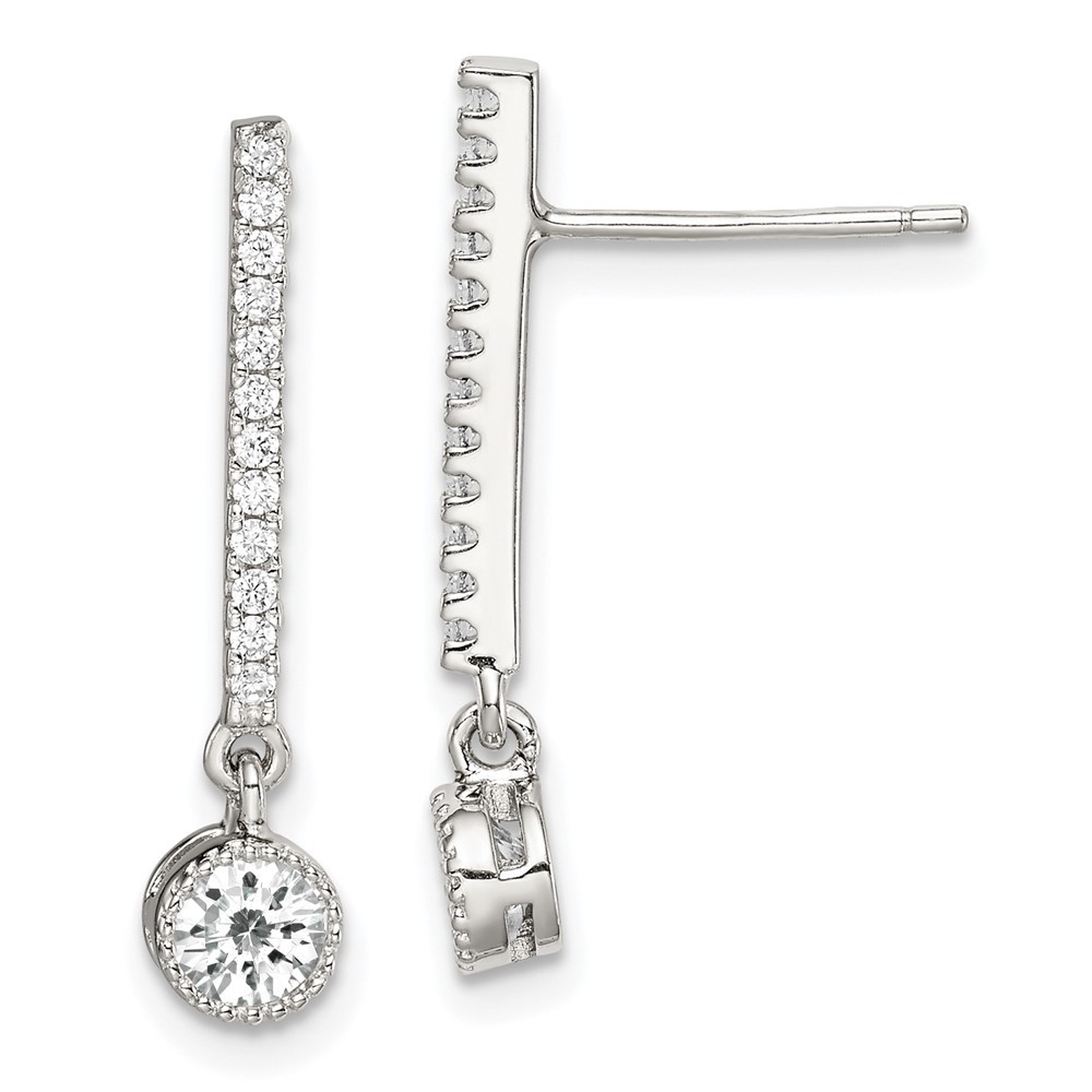 Sterling Silver Polished Cubic Zirconia Bar Post Drop & Dangle Earrings 2.88gm