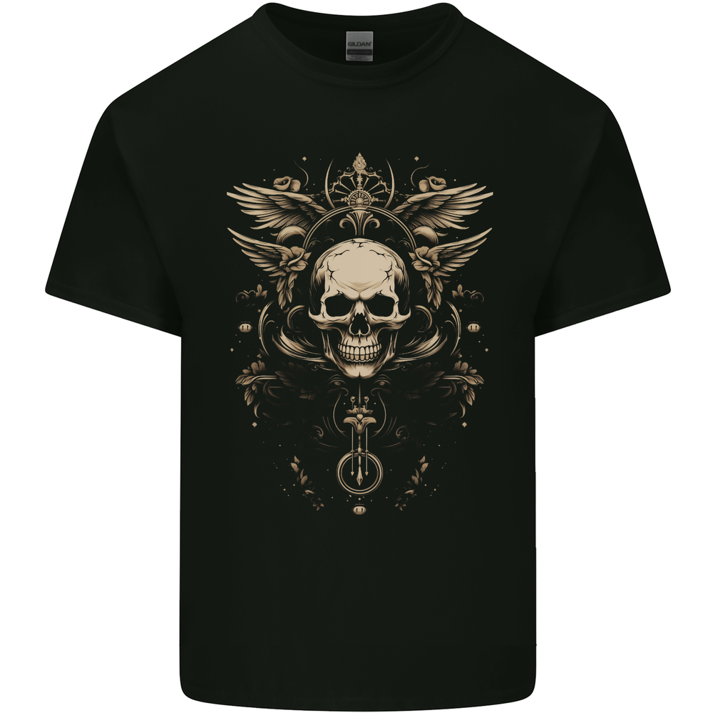 Cosmic Skull With Wings Mens Cotton T-Shirt Tee Top