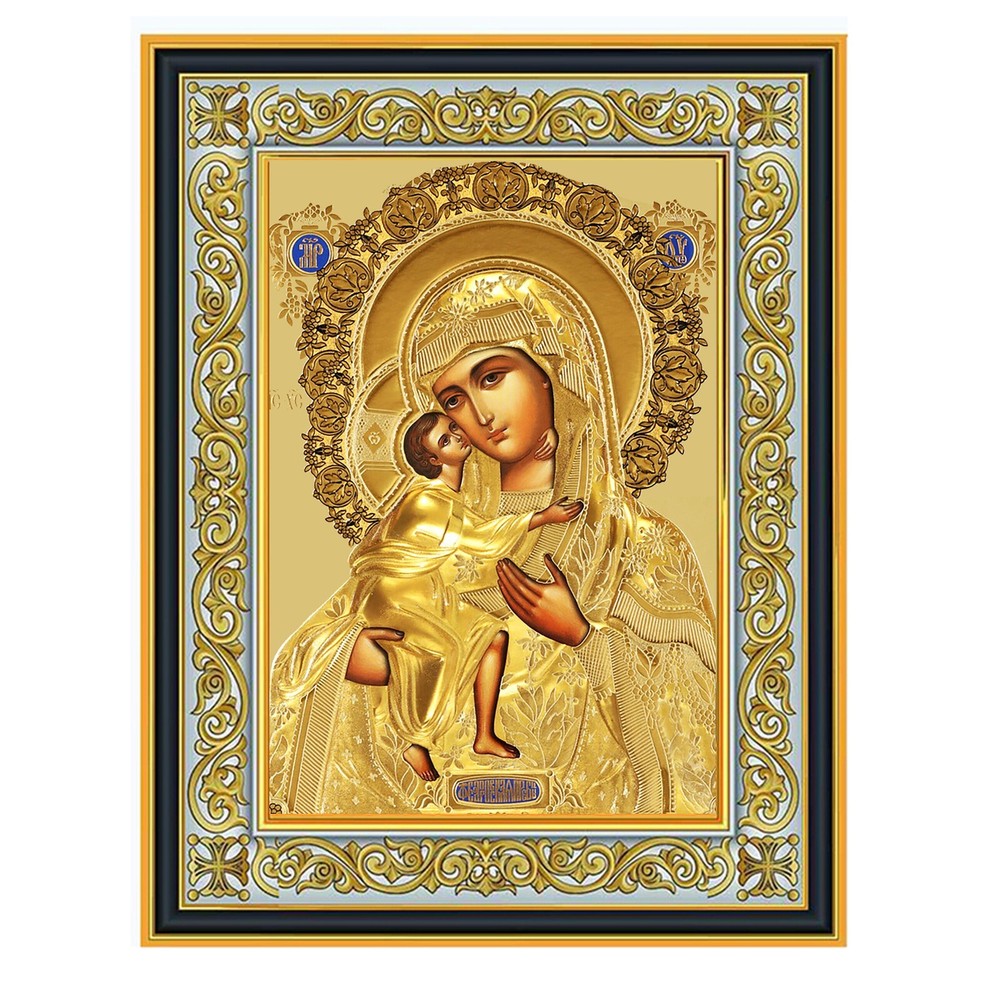Virgin Mary Feodorovskaya Catholic Orthodox Icon Madonna and Child in Gold 10