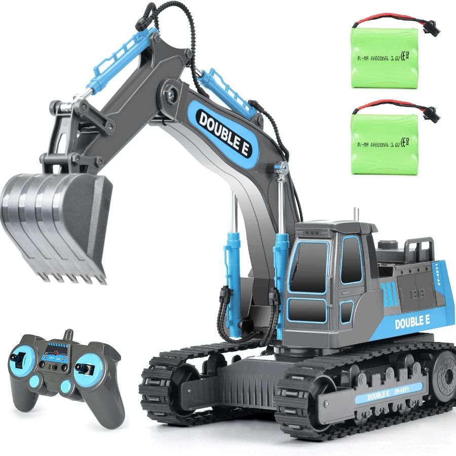 Remote Control Excavator Toy RC Excavators Rechargeable Battery，Gray-Blue