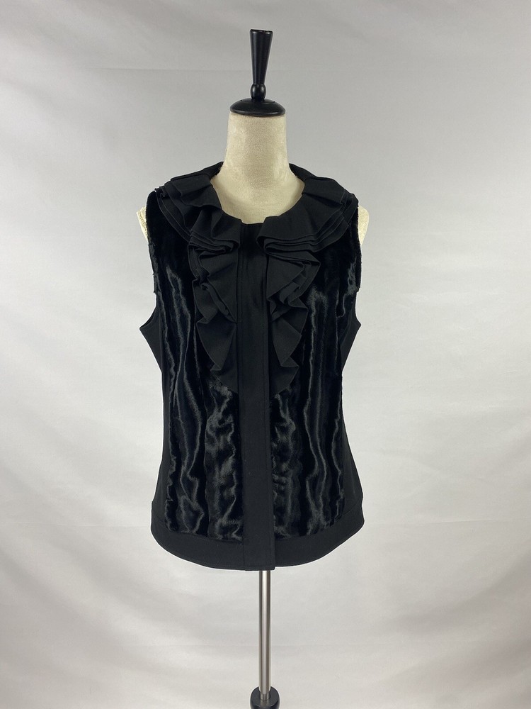 Alfani Vest Black Medium Faux Fur Ruffled Snap Front