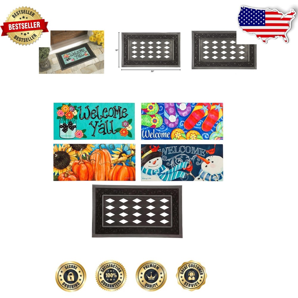 5 Seasonal Doormats with 28x16 Non-Slip Rubber Tray – Stylish Home Décor-image
