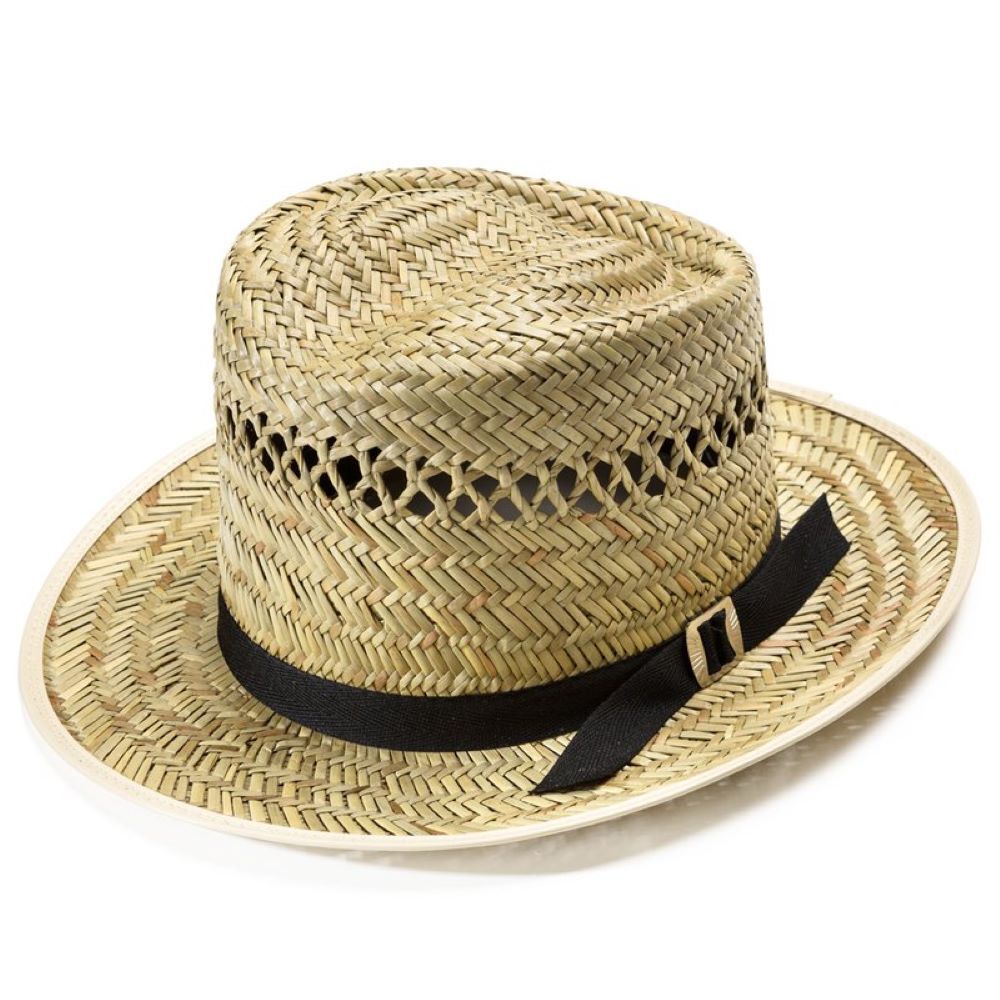 Amish Made Mens Straw Sun Hat with Black Band & 3 Inch Brim