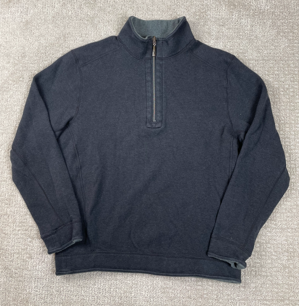 Tommy Bahama Sweater Mens Medium Black Gray 1/4 Zip Pullover Reversible Outdoors