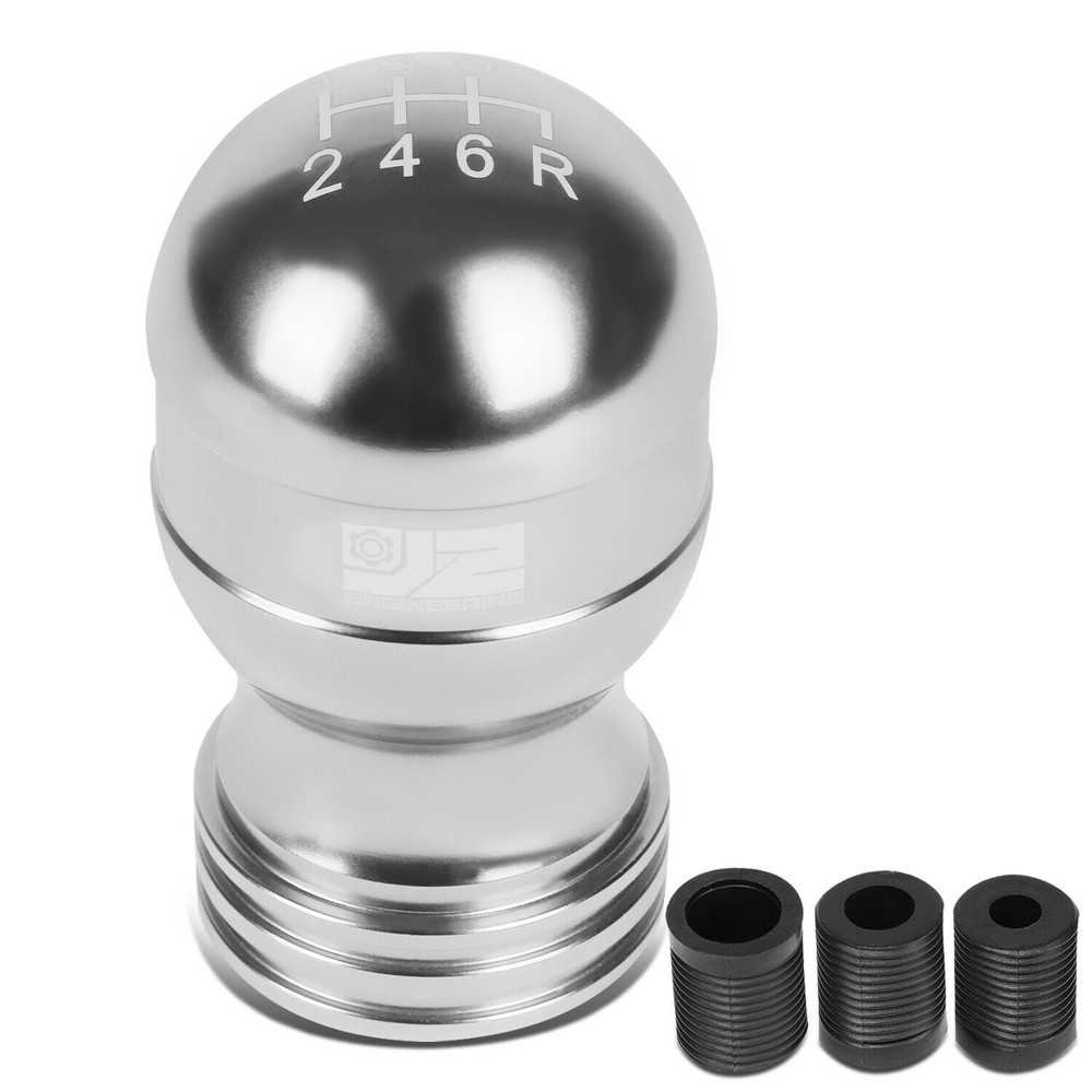 J2 Universal Aluminum Shift Knob Silver Teardrop Shape Design w/ Thread Adapters