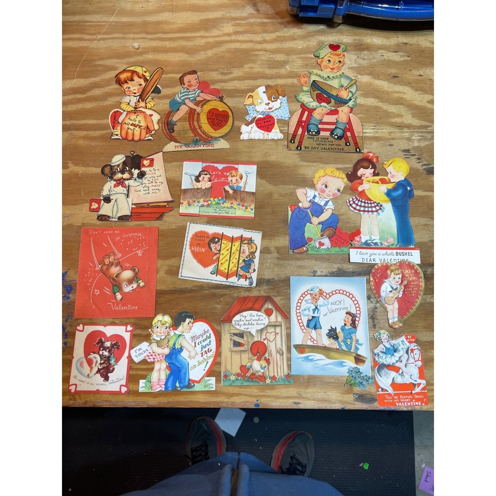 Vintage Valentine’s Day card lot of 16 craft scrapbook