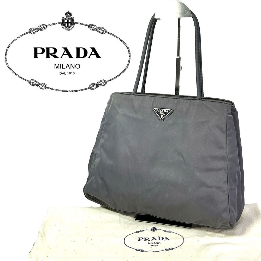 RARE Prada Tessuto Nylon Tote Bag with Triangle Logo in Gray for Women