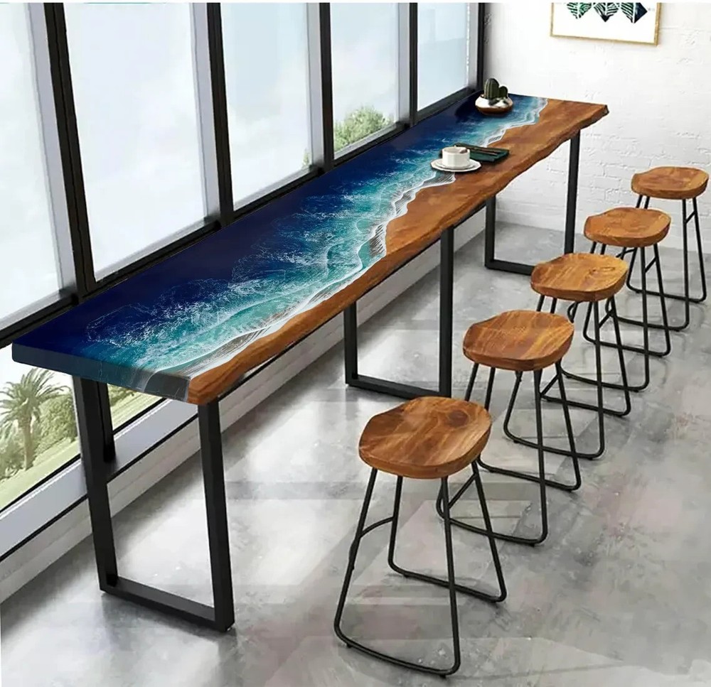 Resin wave bar top table, live edge ocean Cyber Monday Sale Furniture Home Decor-image