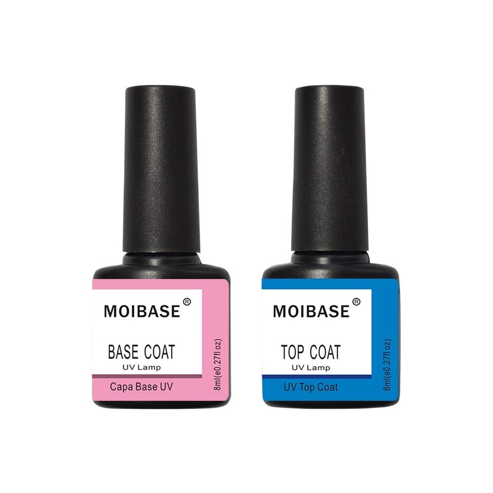 Glossy Gel Top Coat and No Wipe Base Coat Set 2x8ml for Long-Lasting Nails