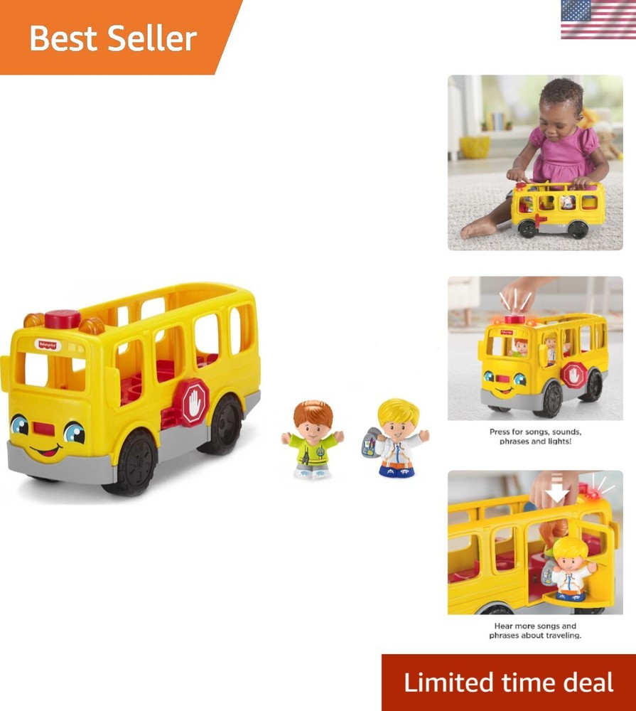 Push-Along School Bus Toy with 2 Figures for Toddlers