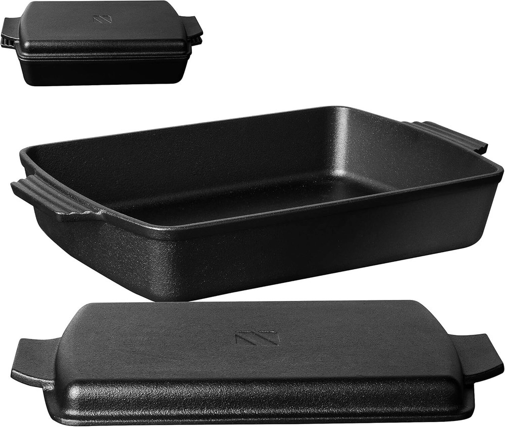 2-In-1 Pre Seasoned Cast Iron Dutch Oven With Skillet Lid Rectangular Baking Pan