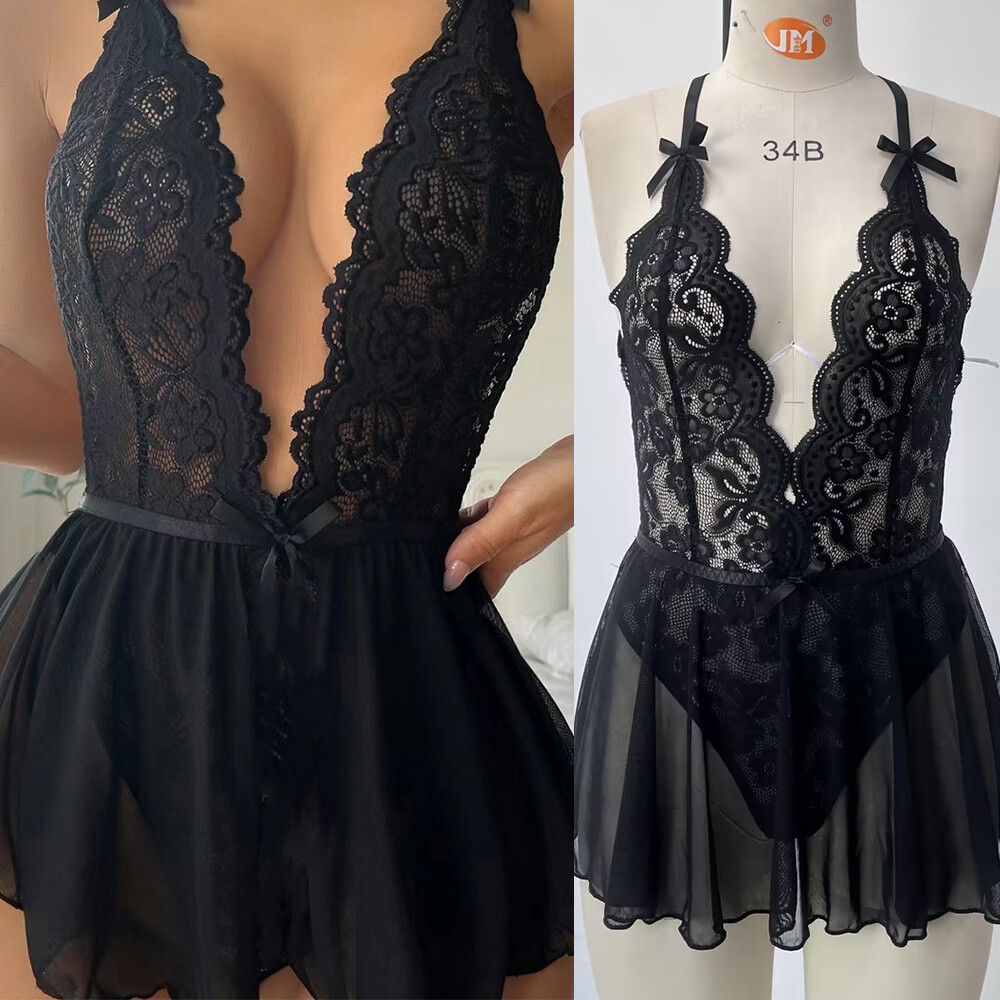 Sexy Lace Babydoll Teddy Bodysuit Women's Deep V One Piece Nightie