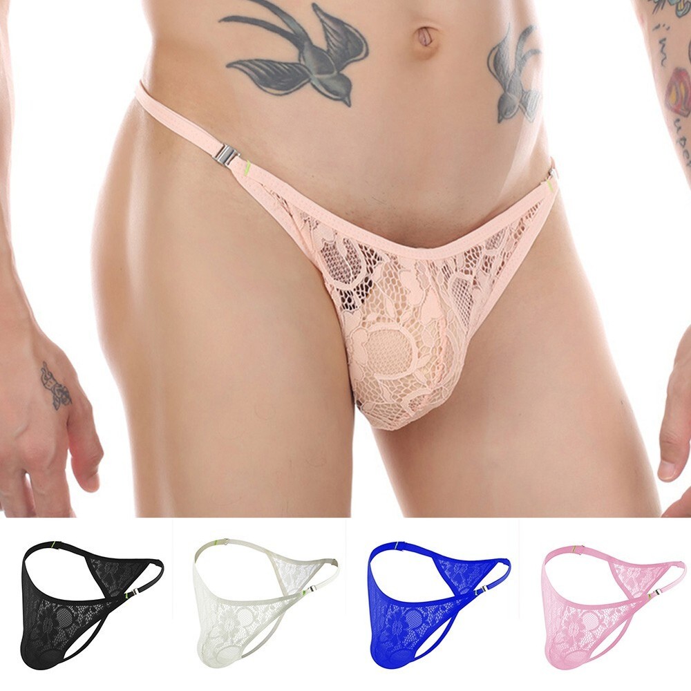 Men's Underwear Sexy G-string T-back See-through Thong Mesh Pouch Briefs Panties