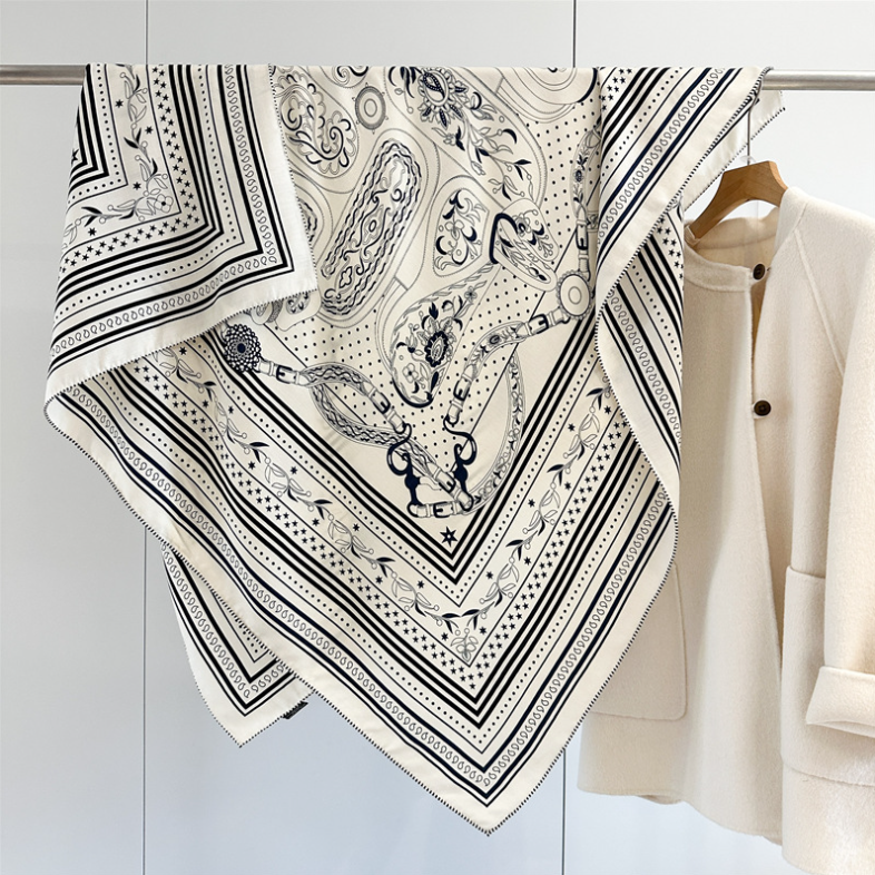 70% Cashmere & 30% Silk Wrap Scarf Shawl cashew Double Face Kerchief 135X135cm
