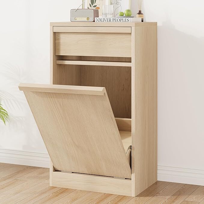 Freestanding Trash Can Cabinet with 20 Gallon Storage Hidden Pet-Proof Garbage B