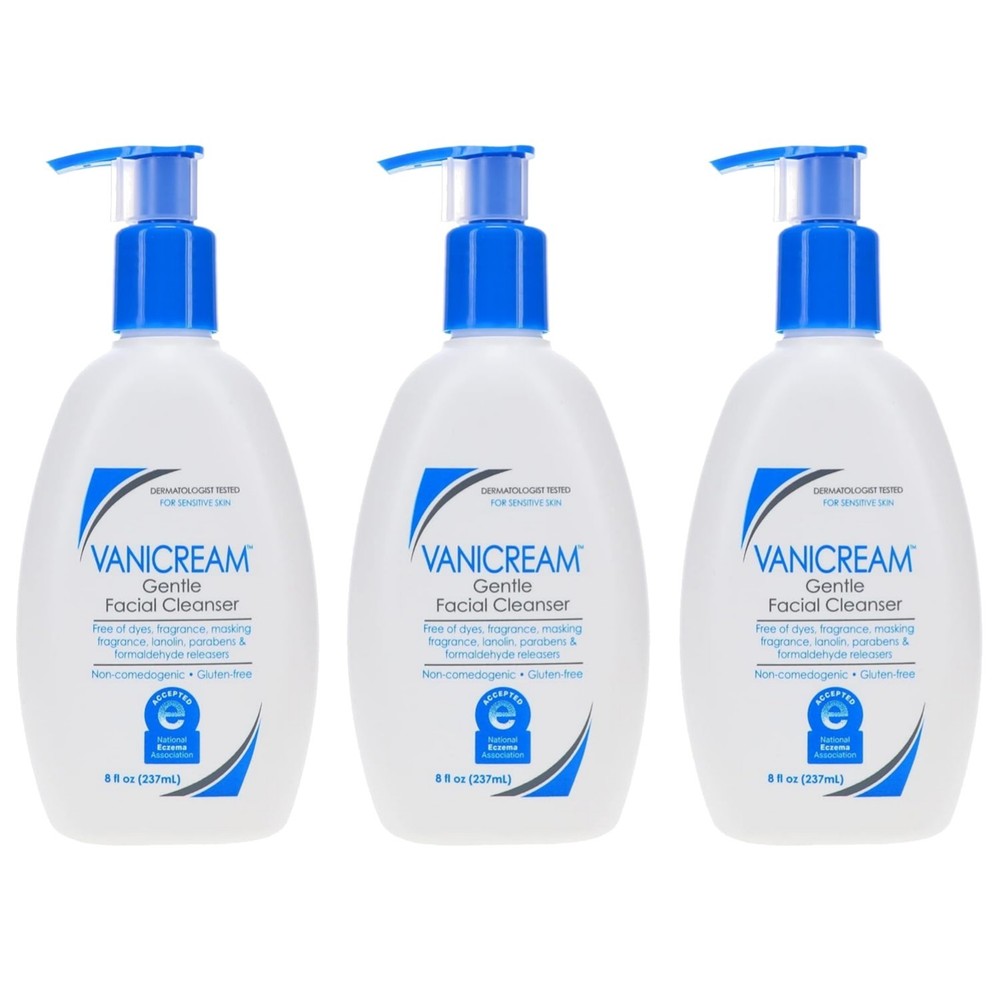Gentle Facial Cleanser Unscented for Sensitive Skin 8 Oz Pack of 3 Soft