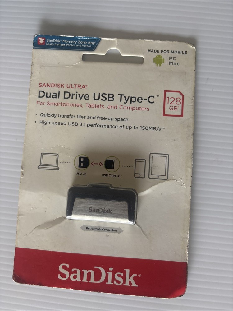SanDisk Ultra Dual Drive 128GB USB Type C Flash Drive Gray High Speed 150MBs
