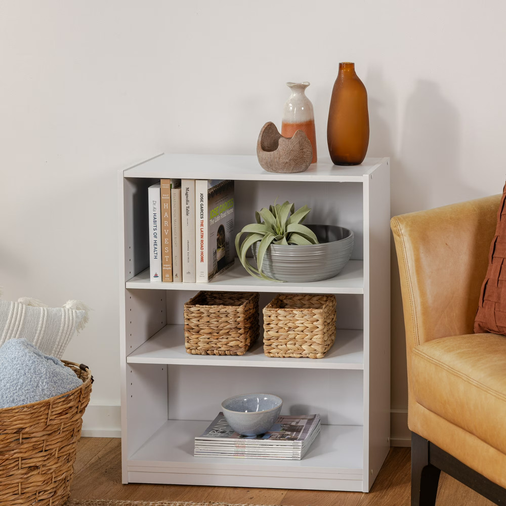 Bookcase 3-Shelf White Wood Adjustable Storage Cabinet Organizer Office Living