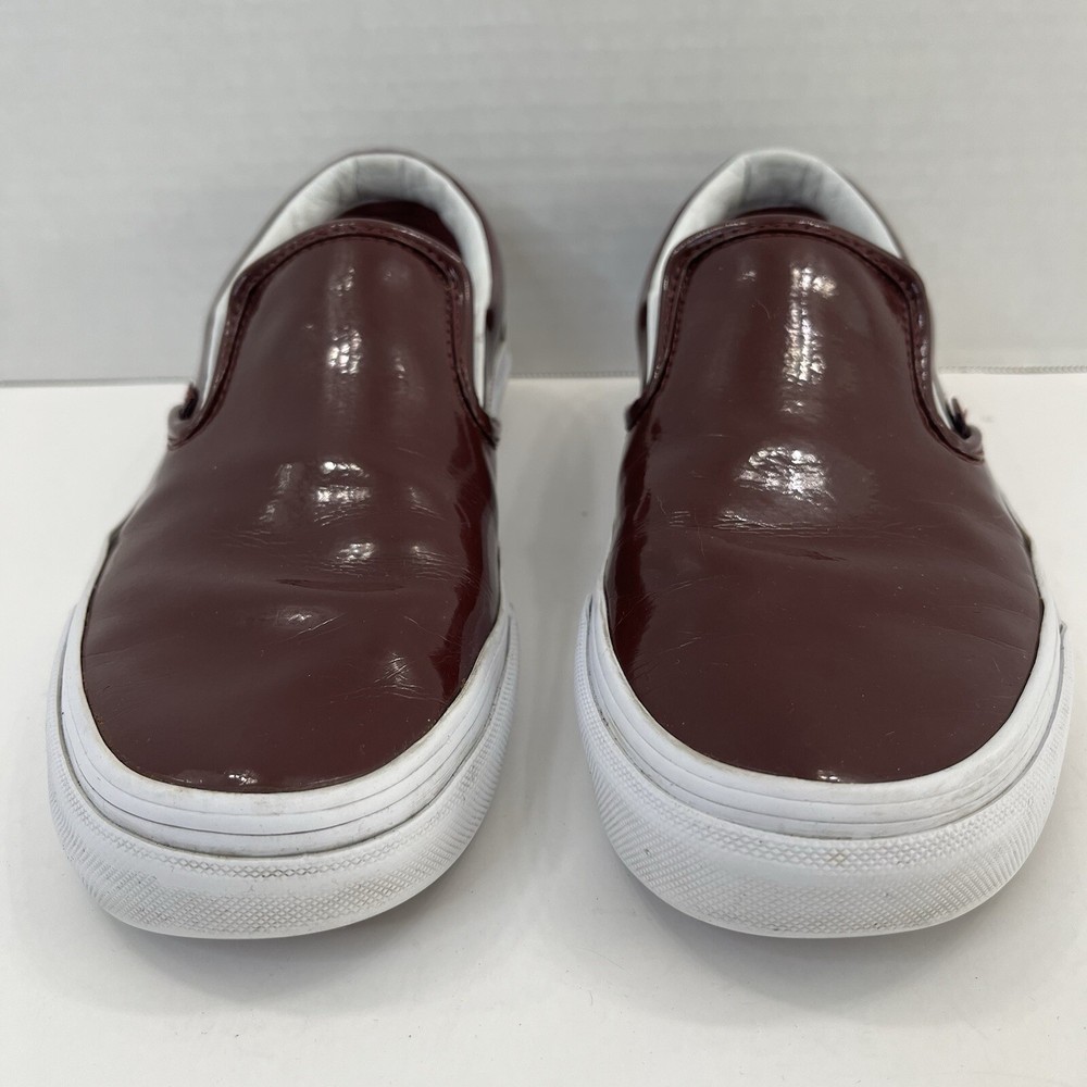 VANS Sneakers Womens  Tumble Burgundy Patent Leather Skate Slip On Size 8