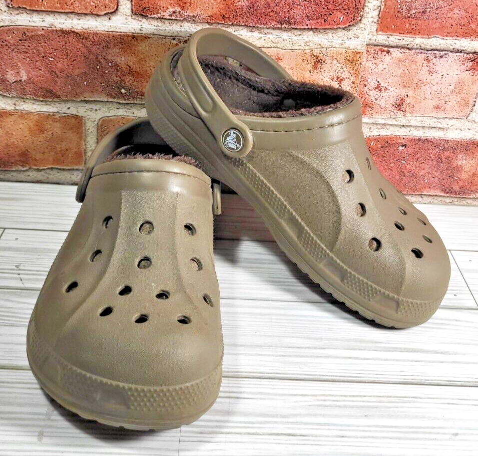 Crocs Dual Comfort Lined Unisex Sz M 6 W 8 Olive Faux Fur Slip On Clog 203766